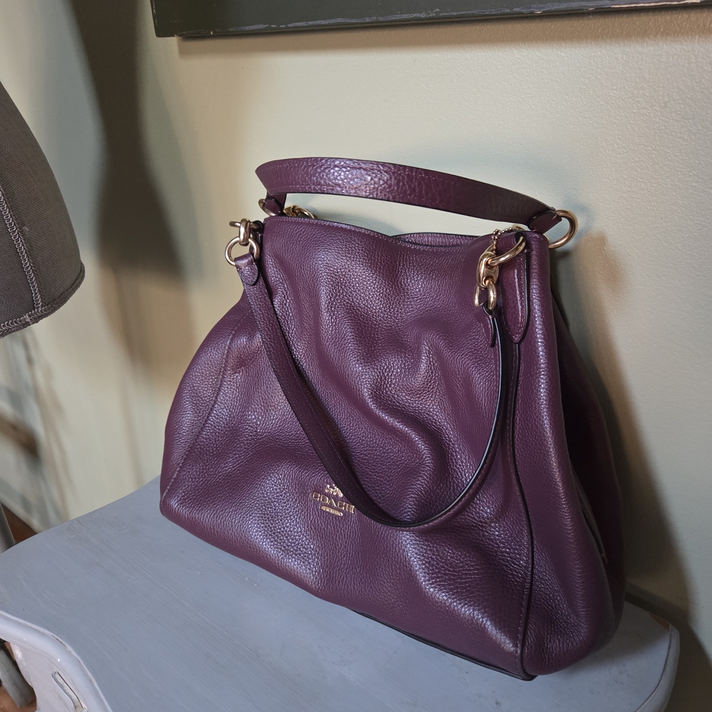 Coach Hallie Eggplant Purple Leather Women's Bag - Picture 2 of 12
